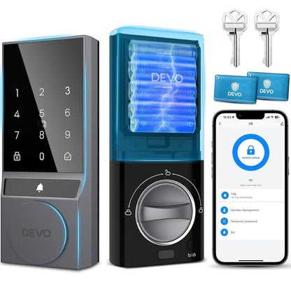 Devo Cerradura inteligente, cerradura de puerta de entrada sin llave para puerta delantera, cerrojo WiFi integrado