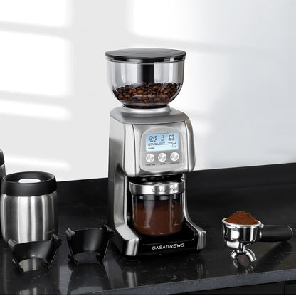 Molinillo de café eléctrico, molinillo de granos de café cónico con 77 ajustes de molienda precisos