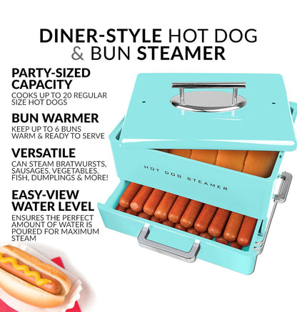 Nostalgia Vaporizador extragrande estilo comedor, 20 perros calientes y capacidad para 6 bollos
