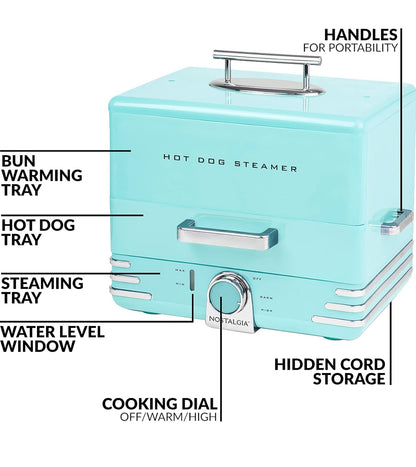 Nostalgia Vaporizador extragrande estilo comedor, 20 perros calientes y capacidad para 6 bollos