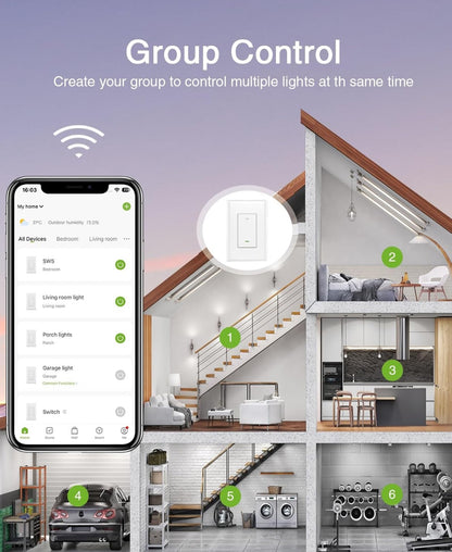 GHome Smart Interruptor, interruptor de luz Wi-Fi inteligente, Paquete de 4 piezas