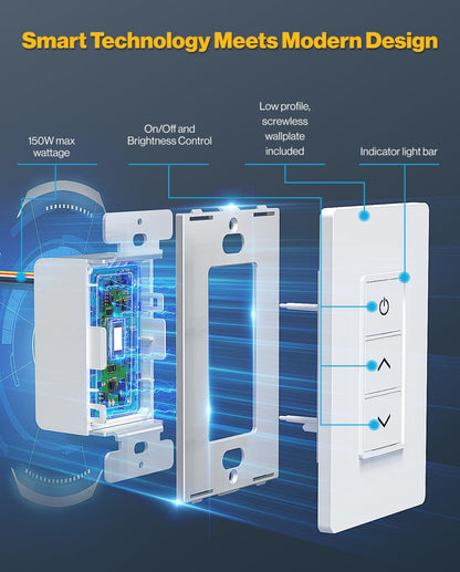 Sunco - Paquete de 2 interruptores reguladores inteligentes, interruptor de pared doble basculante, compatible con WiFi