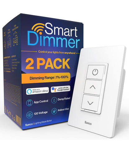 Sunco - Paquete de 2 interruptores reguladores inteligentes, interruptor de pared doble basculante, compatible con WiFi