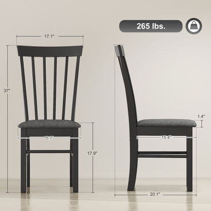 Wooden Dining Chairs Set of 2, Farmhouse Upholstered Kitchen Chairs with Rubber Wood Frame, Black and Gray