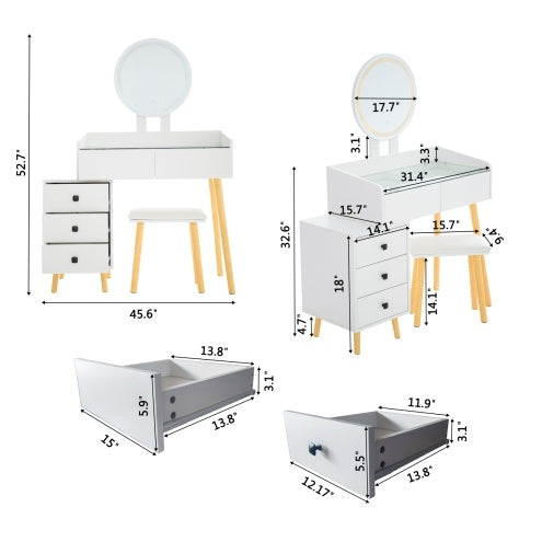 Dressing Table With LED Lights Glass Top Dressing Table