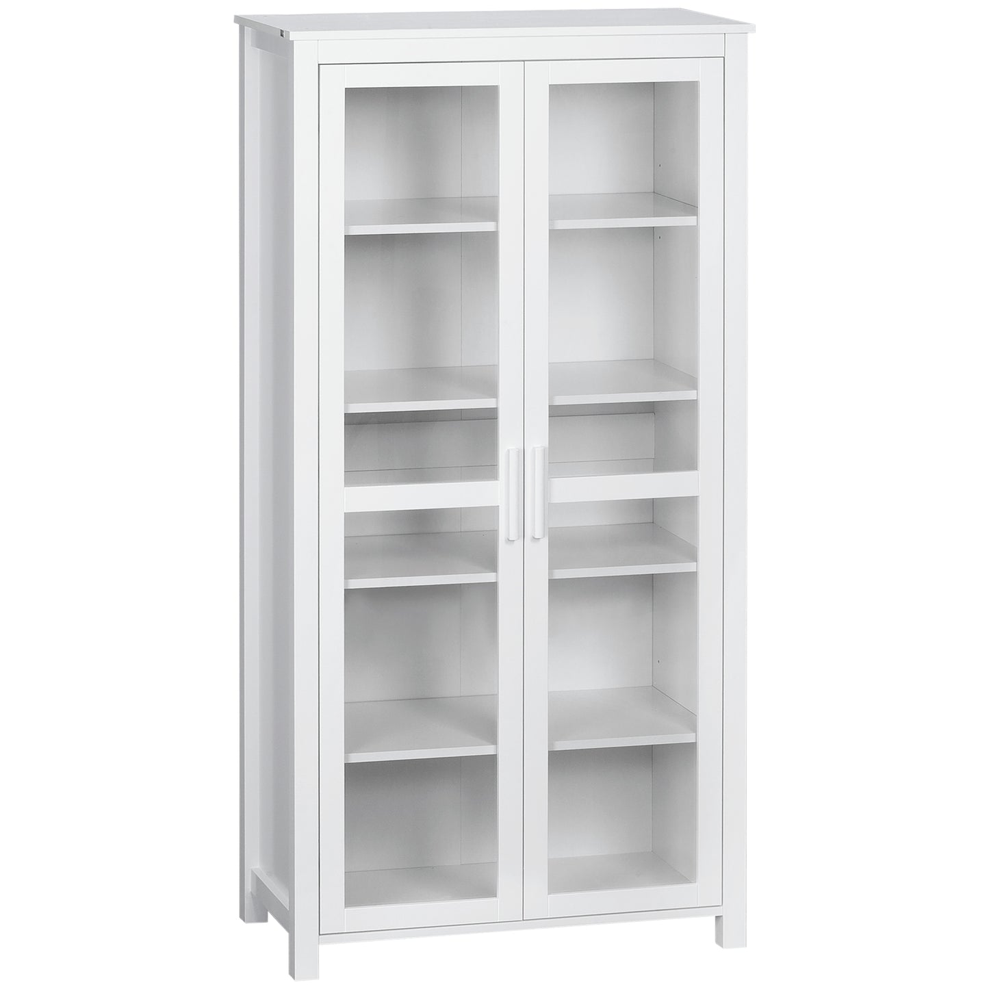 63" Kitchen Pantry Cabinet Display, Freestanding Storage, with 2 Glass Doors