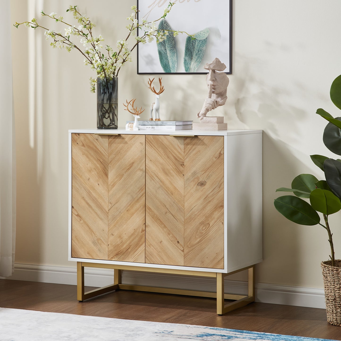 Gabinete Blanco y Dorado Moderno con 2 Puertas
