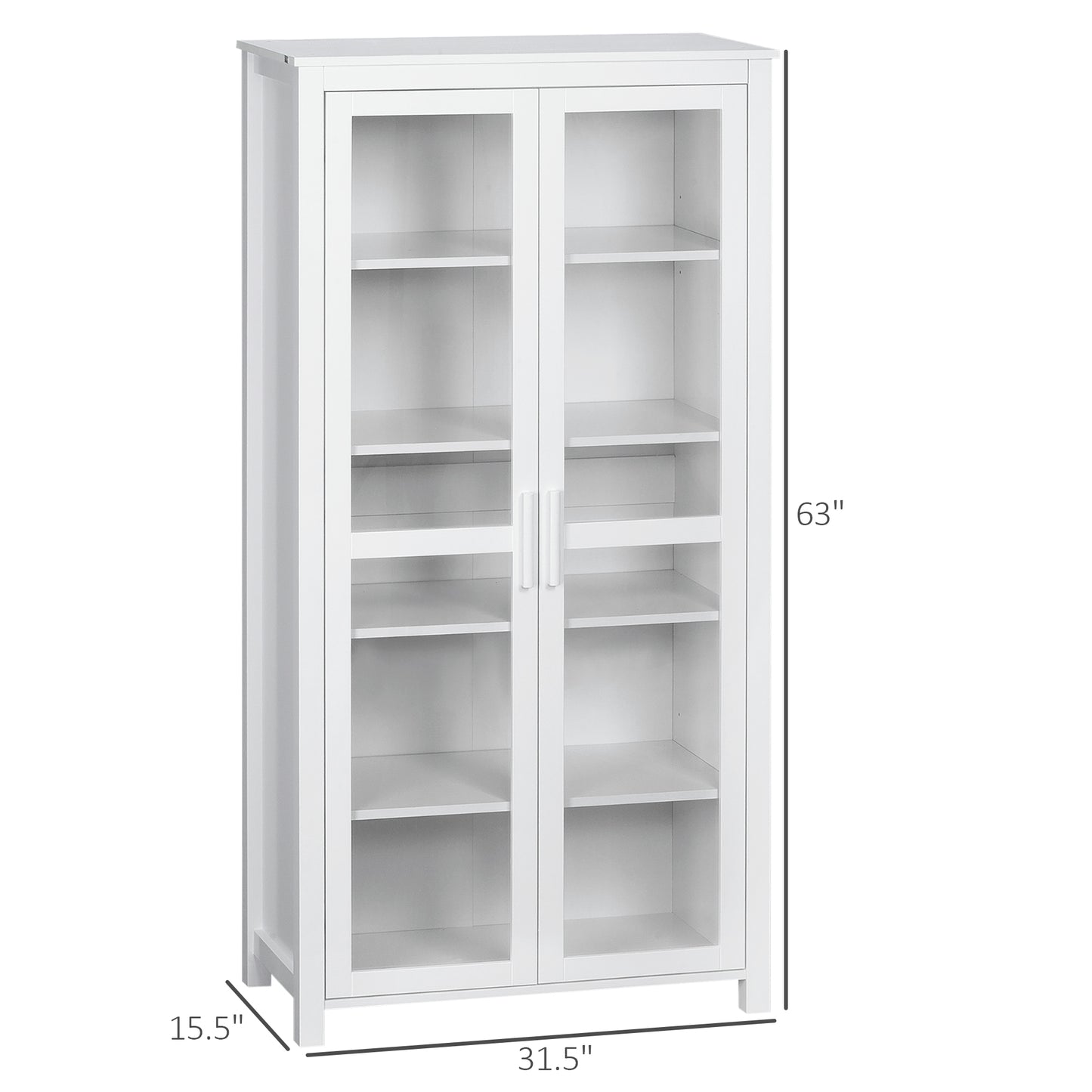 63" Kitchen Pantry Cabinet Display, Freestanding Storage, with 2 Glass Doors