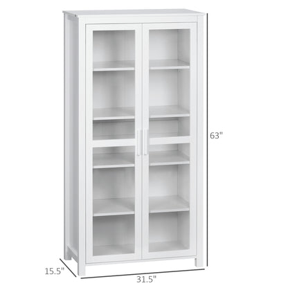 63" Kitchen Pantry Cabinet Display, Freestanding Storage, with 2 Glass Doors