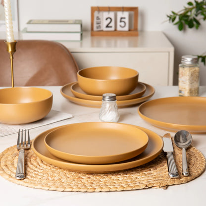 12-Piece Stoneware Dinnerware Sets With Mugs  Microwave & Dishwasher Safe Non-Toxic Dinner Plates Bowls Set  Stackable Matte Glaze Kitchenware For 3