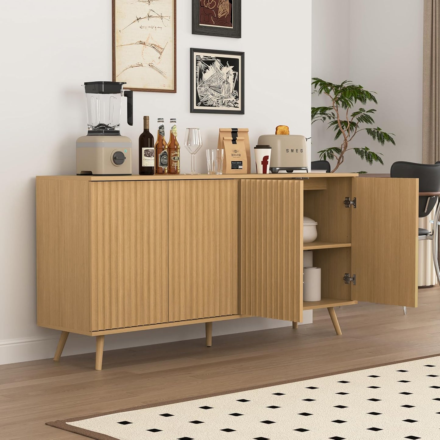 Aparador Buffet Moderno con 4 Puertas y Repisas Ajustables.