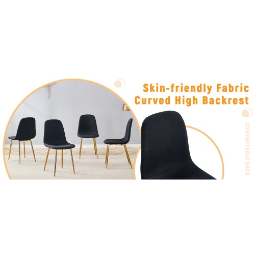 Sillas de Comedor Modernas Negras con Patas Doradas (Set de 4)