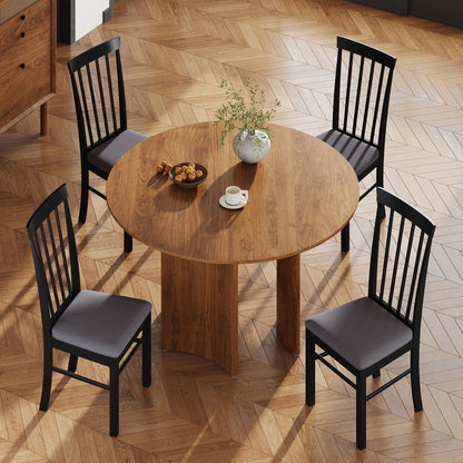 Wooden Dining Chairs Set of 2, Farmhouse Upholstered Kitchen Chairs with Rubber Wood Frame, Black and Gray