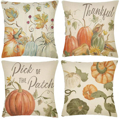 Fall Pillow Covers Set Of 4 Pumpkin Pick, Throw Pillow Covers Thanksgiving Watercolour Outdoor Farmhouse Pillow Case For Home Sofa Couch Supplies
