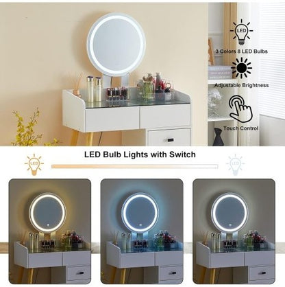 Dressing Table With LED Lights Glass Top Dressing Table
