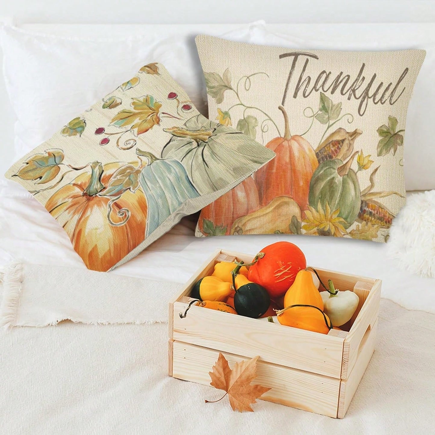 Fall Pillow Covers Set Of 4 Pumpkin Pick, Throw Pillow Covers Thanksgiving Watercolour Outdoor Farmhouse Pillow Case For Home Sofa Couch Supplies