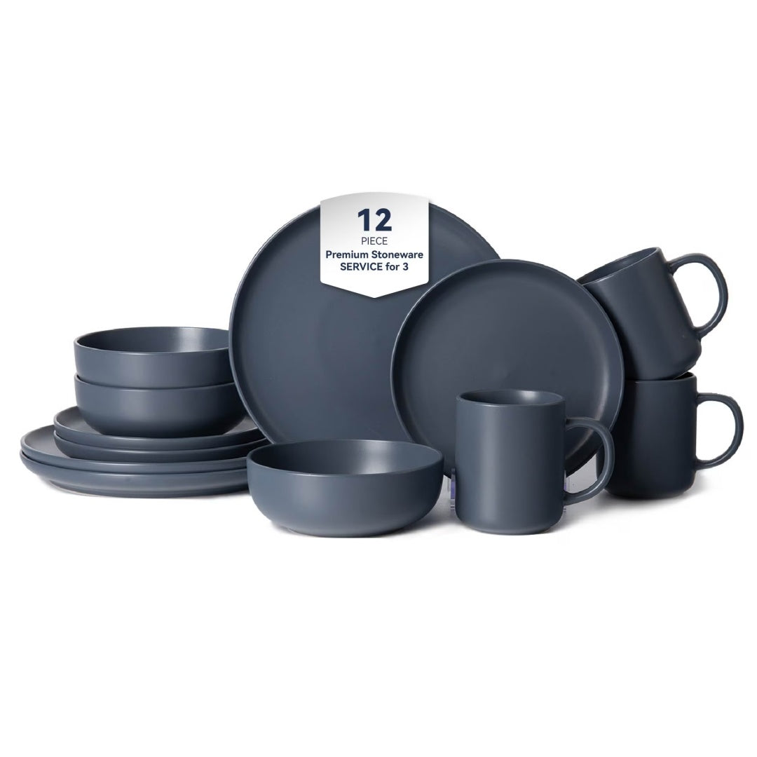 12-Piece Stoneware Dinnerware Sets With Mugs  Microwave  Dishwasher Safe  Non-Toxic Dinner Plates Bowls Set Stackable Matte Glaze Kitchenware For 3