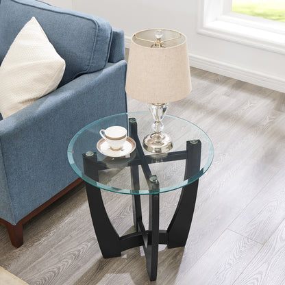 23.5 Inch Round Glass Coffee Table, Black Round Coffee Table Center
