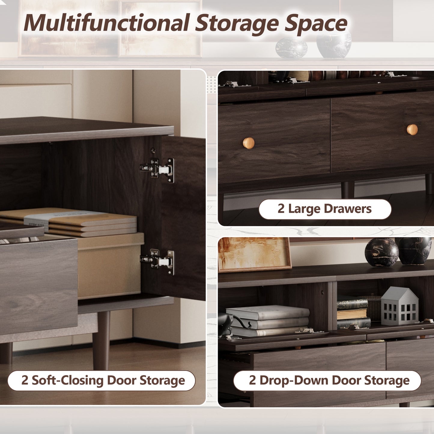 76 TV Stand With Drawers For Living Room Bedroom, For TVs Up To 85 Inches, With Storage
