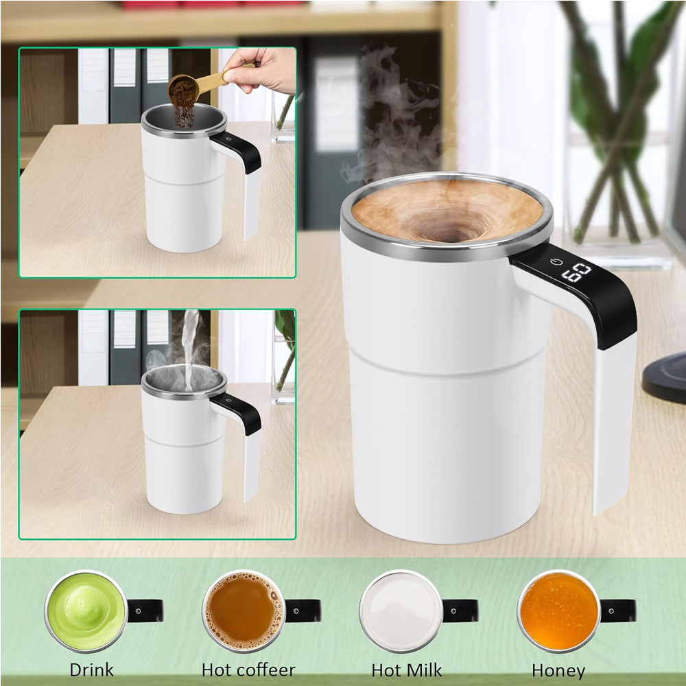 12oz Self Stirring Mug, Auto Magnetic Coffee Mug With LED Display Temperature,