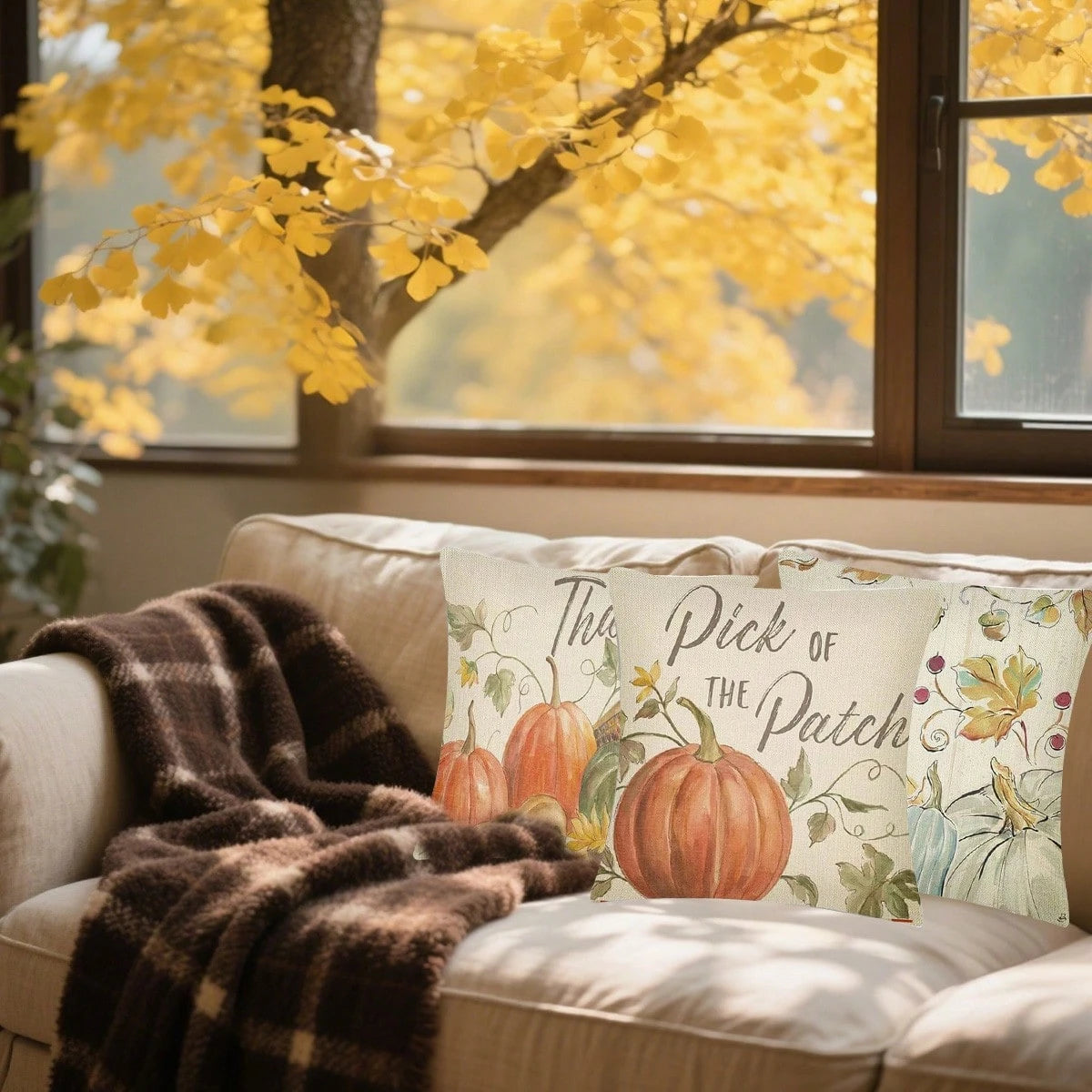 Fall Pillow Covers Set Of 4 Pumpkin Pick, Throw Pillow Covers Thanksgiving Watercolour Outdoor Farmhouse Pillow Case For Home Sofa Couch Supplies