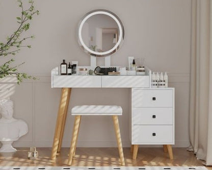Dressing Table With LED Lights Glass Top Dressing Table