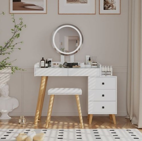 Dressing Table With LED Lights Glass Top Dressing Table