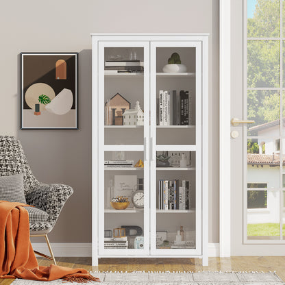 63" Kitchen Pantry Cabinet Display, Freestanding Storage, with 2 Glass Doors