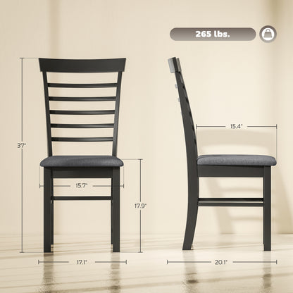 Wooden Dining Chairs Set Of 4, Farmhouse Upholstered Kitchen Chairs With Rubber Wood Frame, Black And Gray
