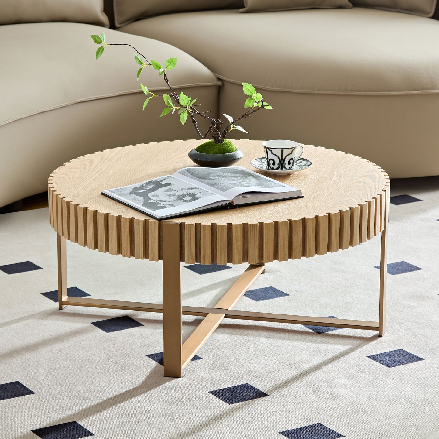 Mesa de Centro Redonda Moderna - Madera de Fresno 80cm.