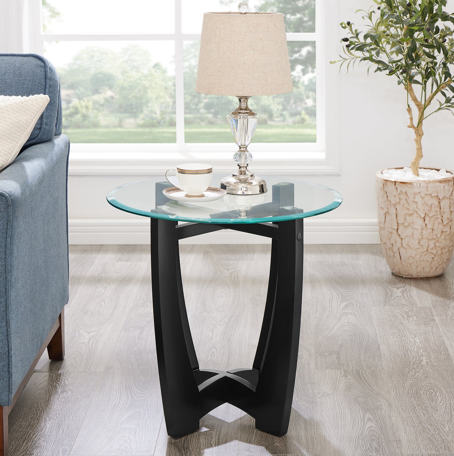 23.5 Inch Round Glass Coffee Table, Black Round Coffee Table Center