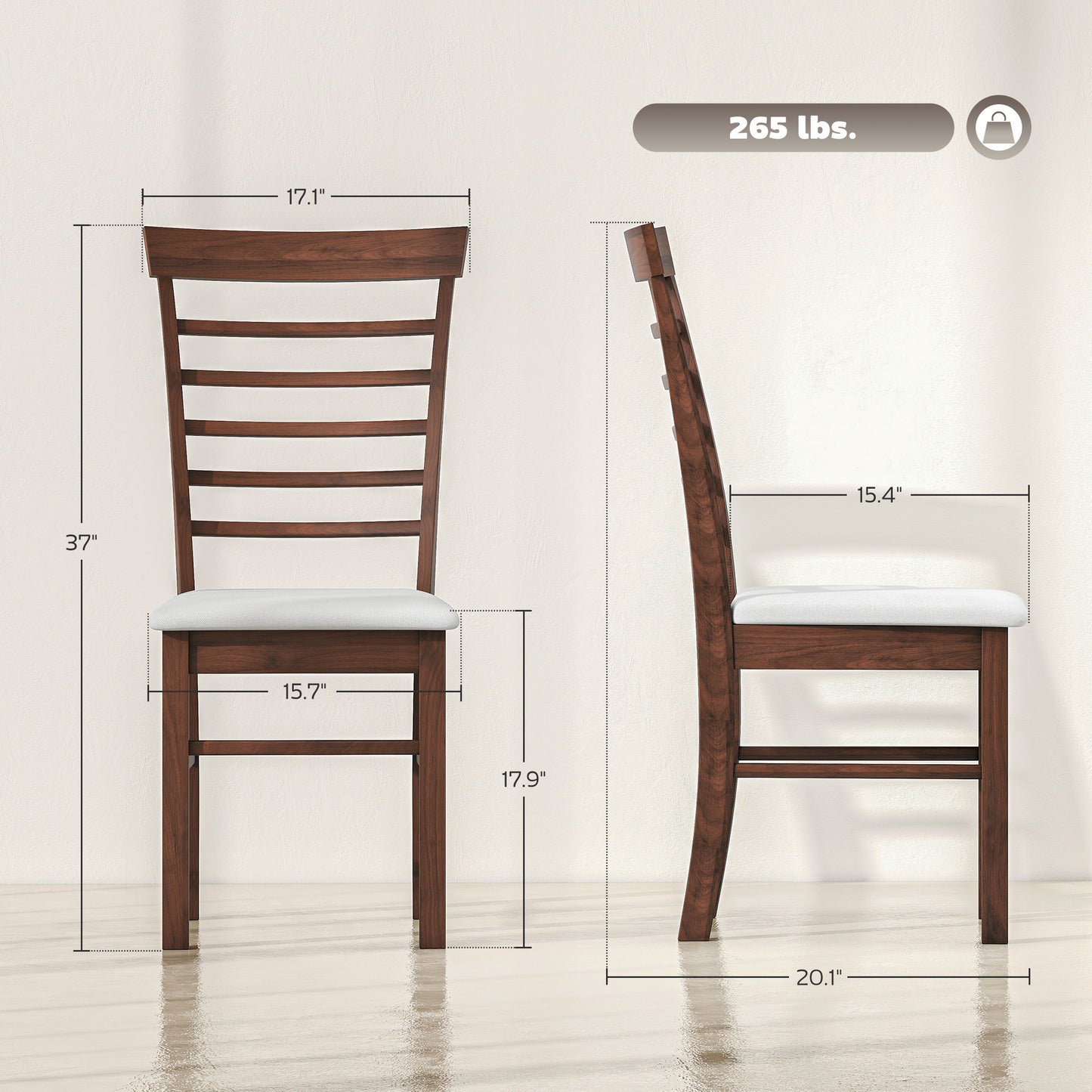 Wooden Dining Chairs Set Of 2, Farmhouse Upholstered Kitchen Chairs With Rubber Wood Frame, Dark Brown And Beige